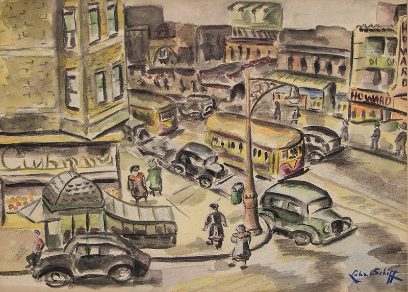 Luba Schiff artwork for sale. Untitled (Street Scene, Chicago), Painting, circa 1940, Denver, Colorado, Art Gallery)