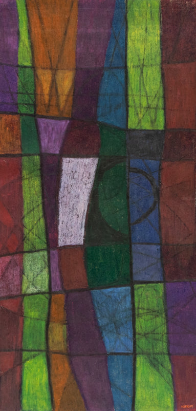 Witches Banner (Abstract in Violet, Orange, Blue, Burgundy, and Green), Painting, 1960