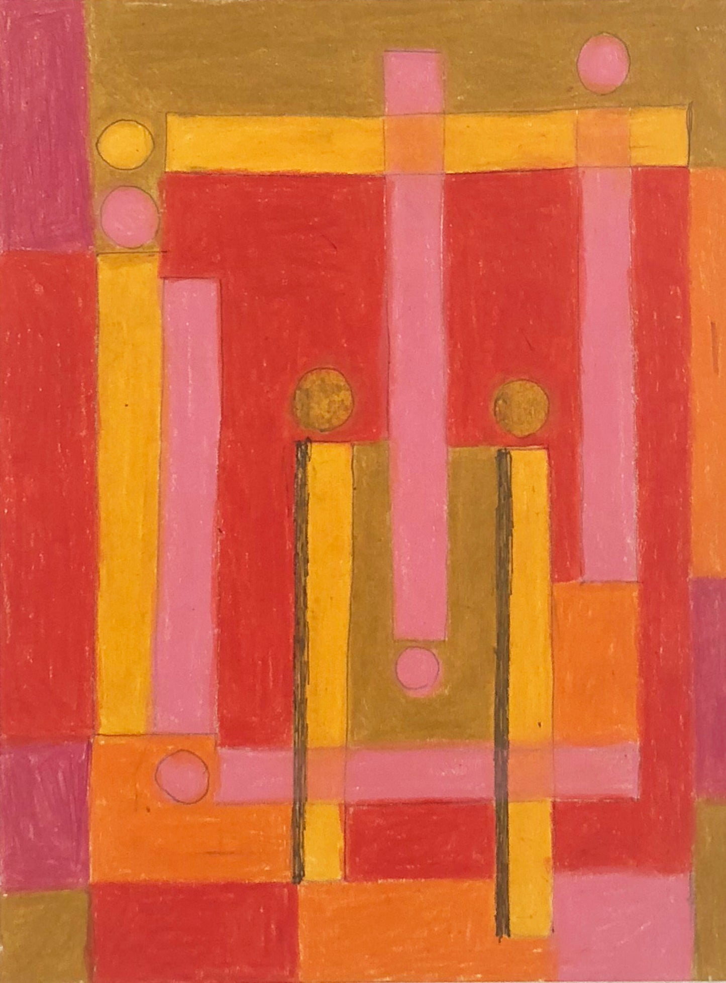 Untitled (Forms in Red, Orange, and Pink), Drawing