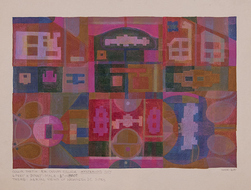 Color Sketch for Canvas Collage "Mysterious City", Painting, 1979