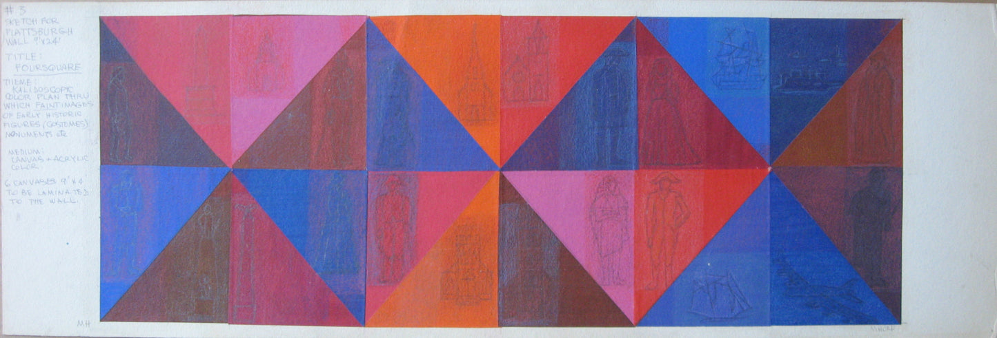 #3 Sketch for Plattsburgh Wall, Four Squares, Painting