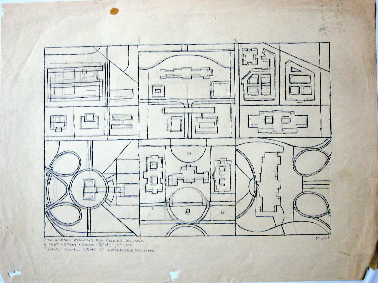 Preliminary Drawing for Canvas Collage, Aerial Views of Washington DC, Drawing