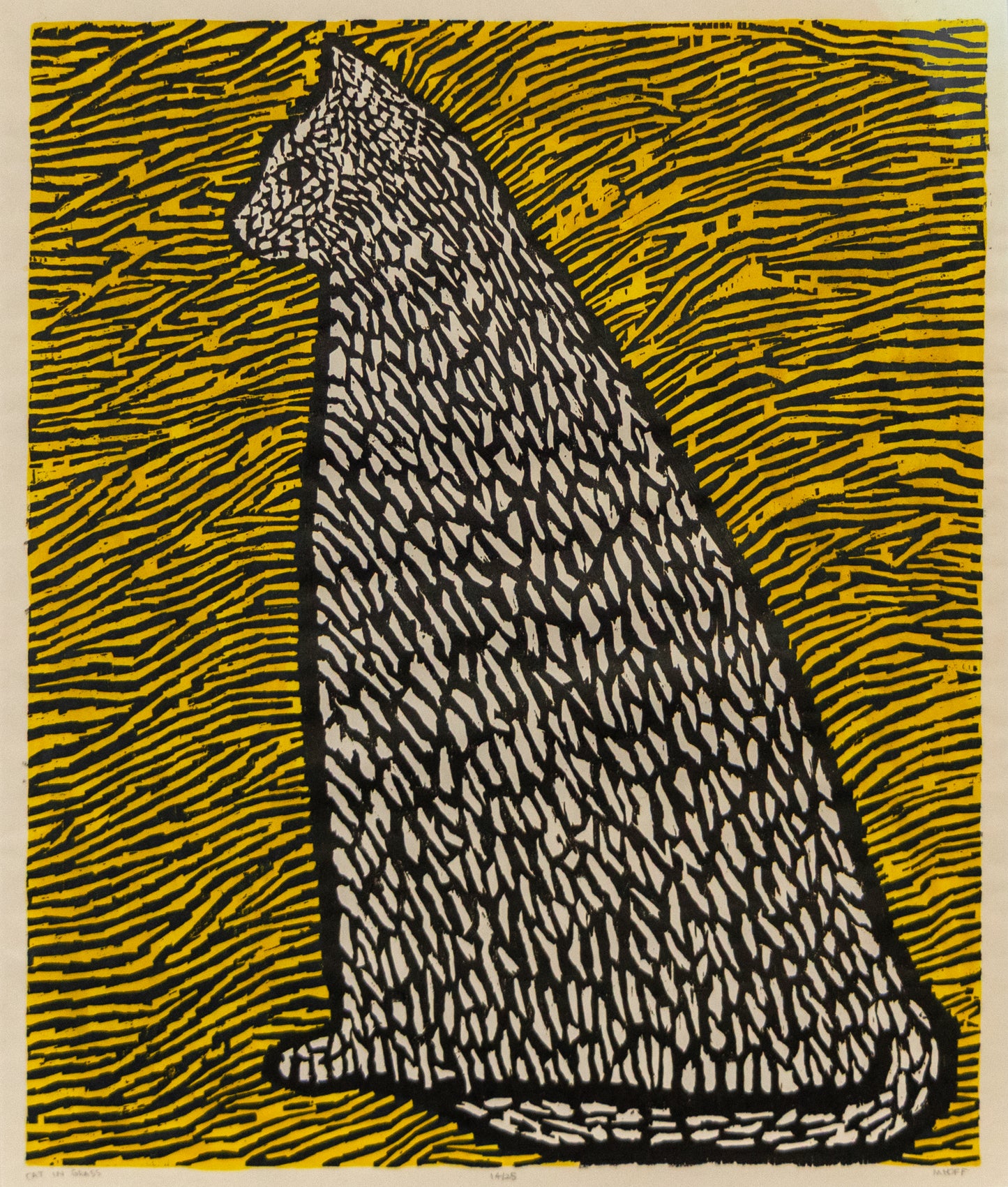 Margo Hoff, Cat in Grass, circa 1950, woodcut (woodblock) on paper Print