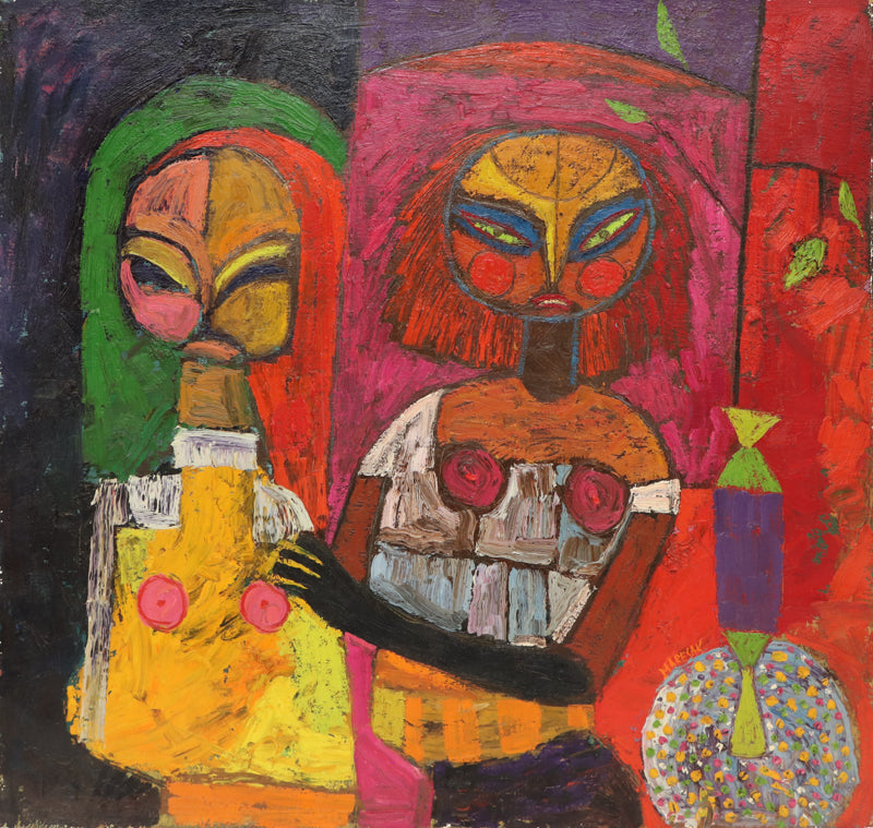 Edward Marecak (1919-1993) artwork for sale. The Evil One Remakes Herself (Two Female Figures), Painting, 1950, Denver, Colorado, Art Gallery)