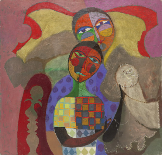 Edward Marecak (1919-1993) artwork for sale. Embroidering the Sun (Two Abstracted Figures), Painting, 1961, Denver, Colorado, Art Gallery)