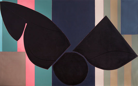 Sidney Guberman (1936-) artwork for sale. Somethin' Stupid (Abstract with Three Black Polygons), Painting, 1988, Denver, Colorado, Art Gallery)