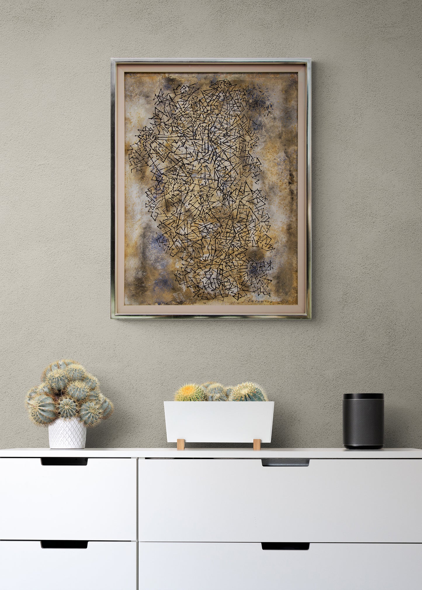 Web (Abstract in Black, Brown, Gray, and Ochre), Painting, circa 1950