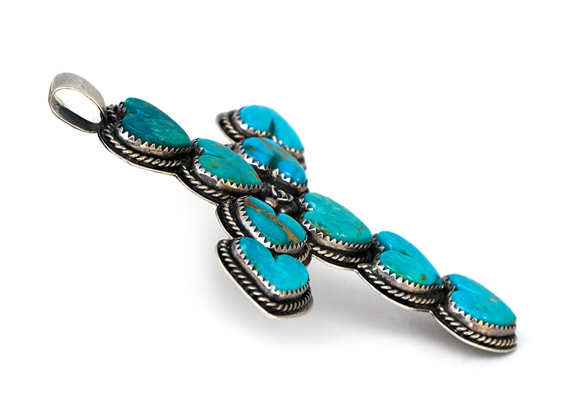 Navajo (Diné) artwork for sale. Silver and Turquoise Cross Pendant, circa 1980 by La Rose Ganadonegro, Denver, Colorado, Art Gallery)