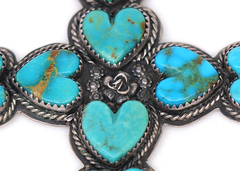 Navajo (Diné) artwork for sale. Silver and Turquoise Cross Pendant, circa 1980 by La Rose Ganadonegro, Denver, Colorado, Art Gallery)