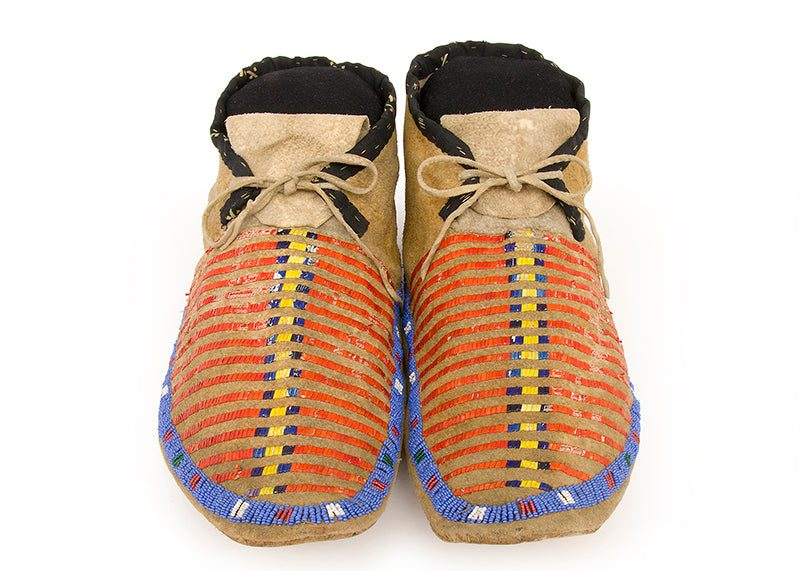 Sioux artwork for sale. Late Classic Period Moccasins Beaded with Quillwork, circa 1875, Denver, Colorado, Art Gallery)