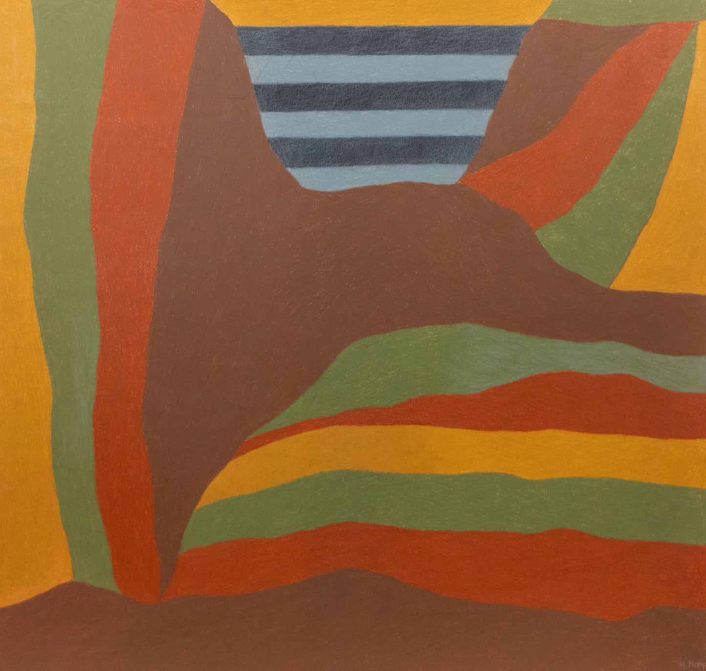 Margo Hoff, Cliff Barricade (Pattern Series), conte crayon on paper Drawing