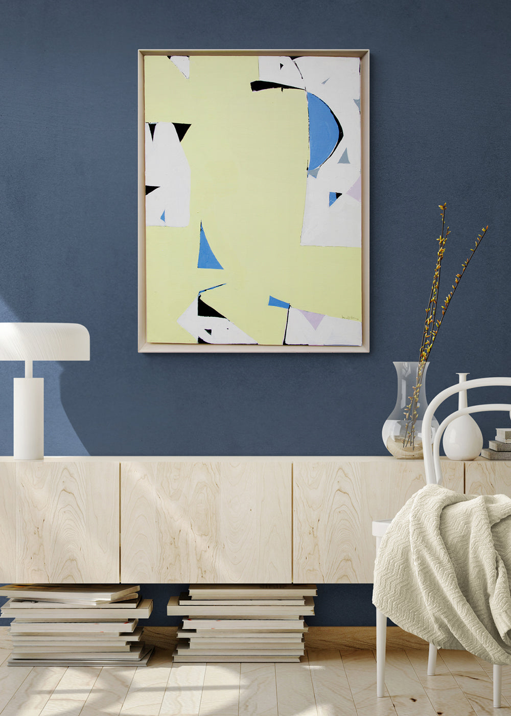 Yellow Sun (Abstract in Yellow, Blue, White & Black), Painting, circa 1975