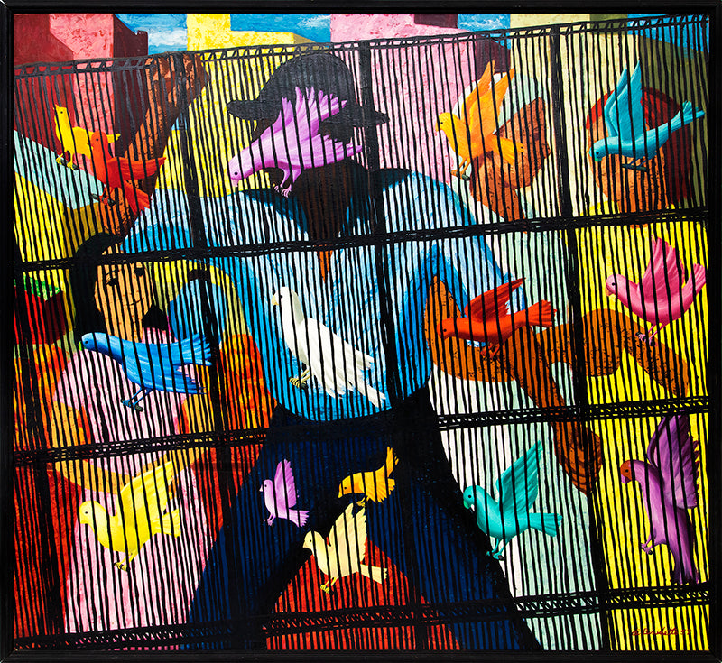 Birdcage (People and Birds Inside Cage), Painting, 1957
