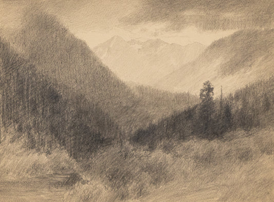 Untitled (Storm Brewing over Mountain Landscape with Creek, Colorado), Drawing, circa 1910