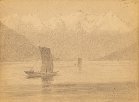 Como Near Sunset Light (Lake Como, Italy), Drawing, circa 1910