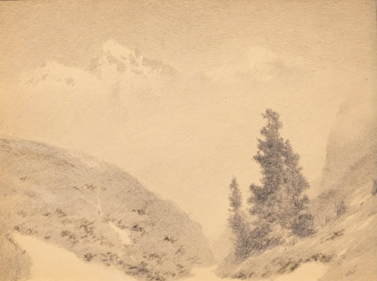 Untitled (Mountain Landscape with Shrub and Pines), Drawing, circa 1910