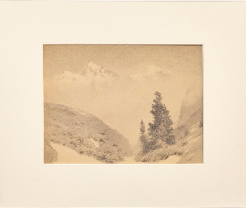 Untitled (Mountain Landscape with Shrub and Pines), Drawing, circa 1910