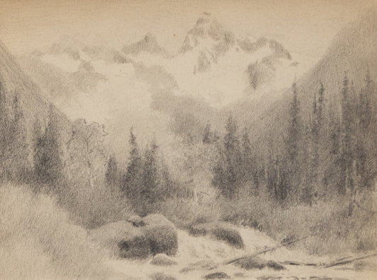 Untitled (Stream, Pine Trees, and Mountains), Drawing, circa 1910