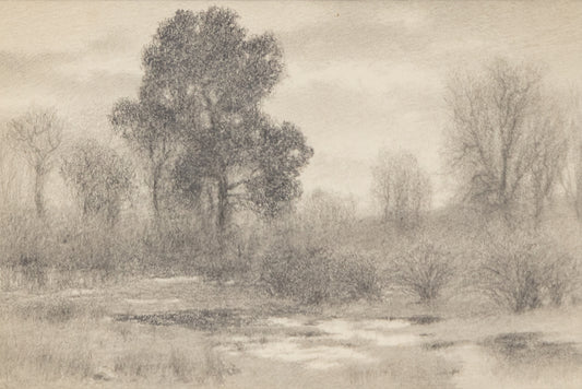 Creekbed Gold (Colorado Landscape with River), Drawing, circa 1910