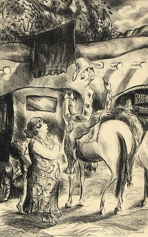 Caroline Rohland, Untitled (Cowboy on Horseback with Tourists), circa 1935, lithograph on paper Print