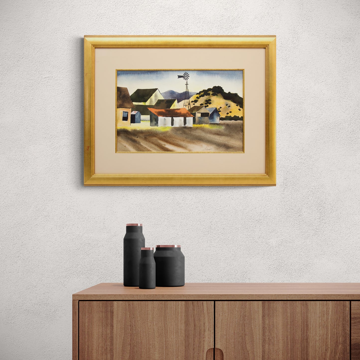 Untitled (Farm and Mountains), Painting, circa 1935