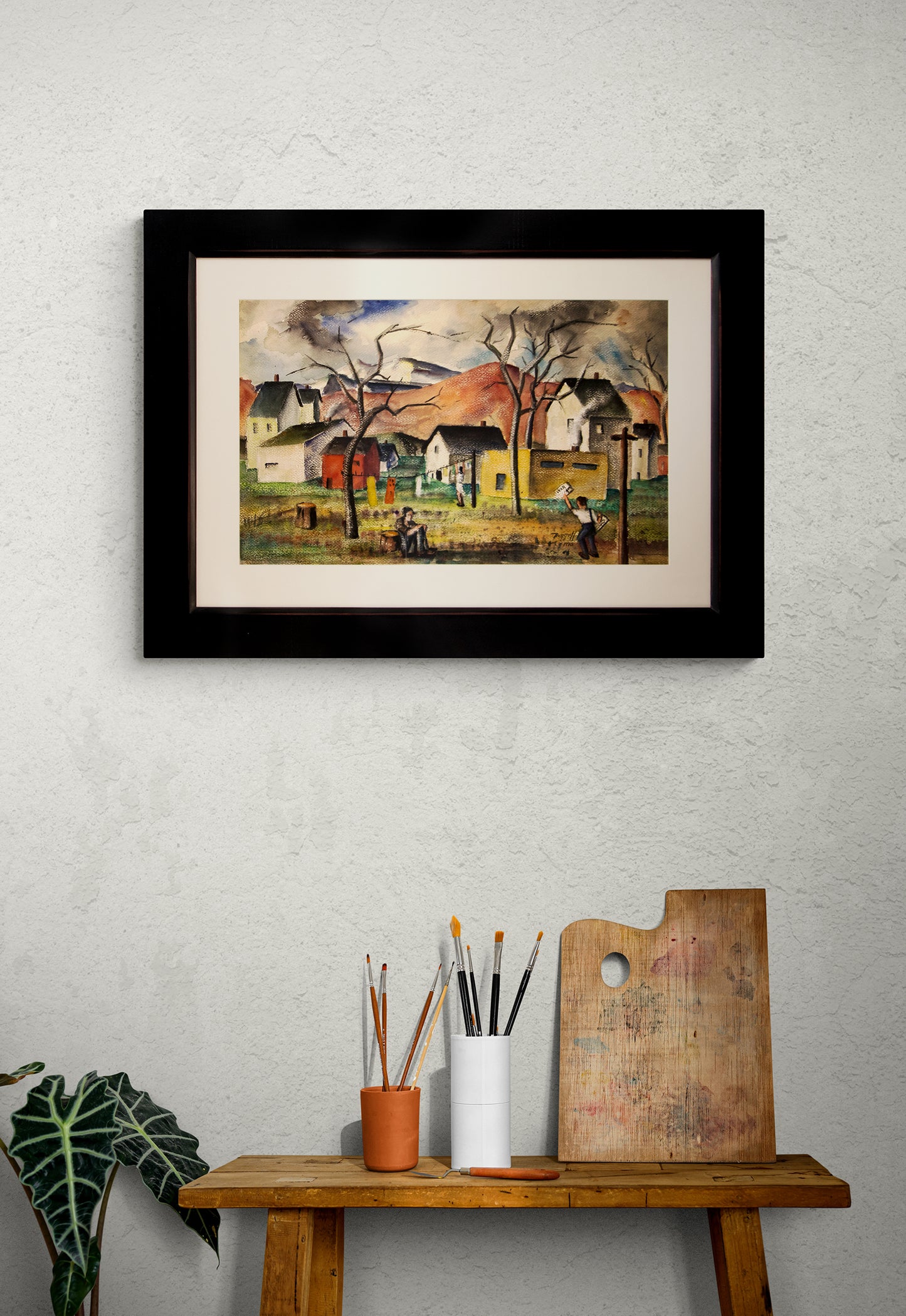 The Way War First Comes (Mountain Town with Figures, Houses, and Trees), Painting, dated 1940