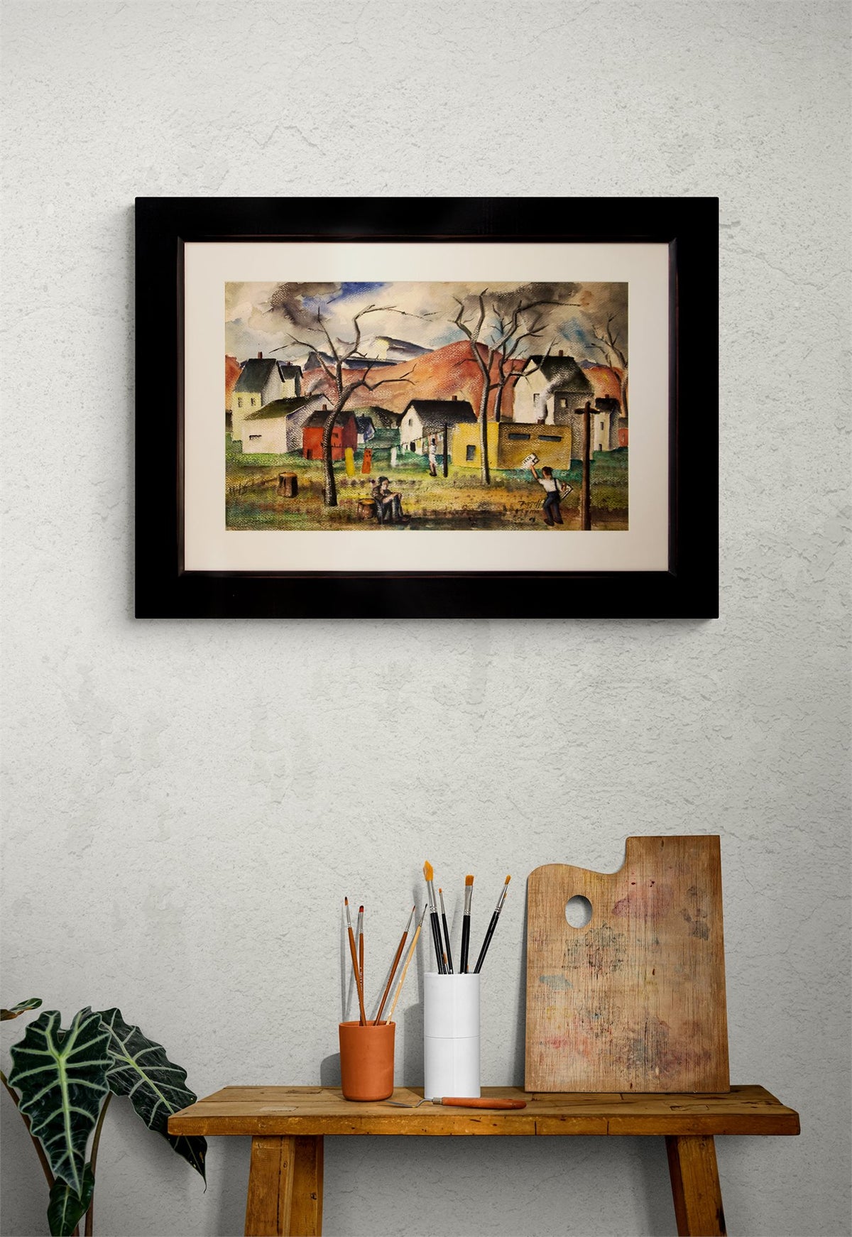 The Way War First Comes (Mountain Town with Figures, Houses, and Trees), Painting, dated 1940