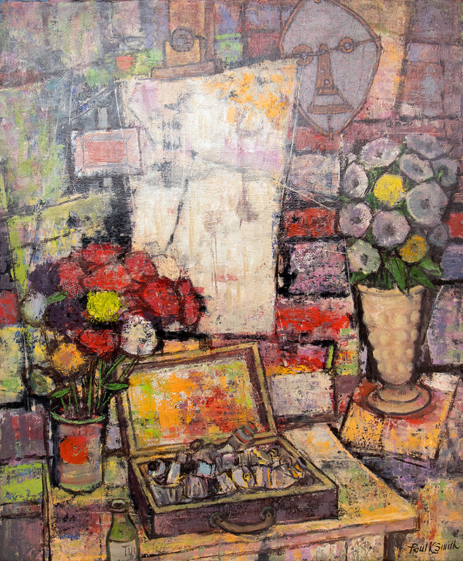 Paul K. Smith (1893-1977) artwork for sale. Untitled (Artist's Studio with Paint, Flowers and Abstract Paintings), Painting, Denver, Colorado, Art Gallery)