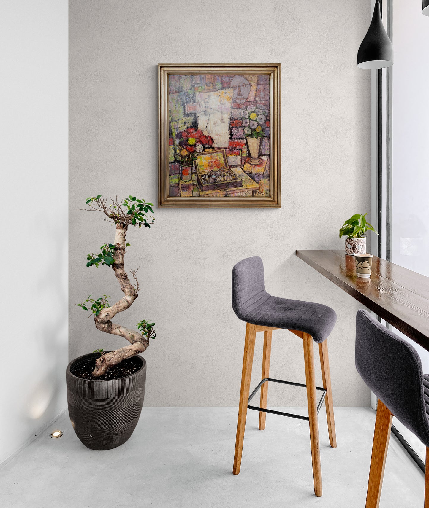 Untitled (Artist's Studio with Paint, Flowers and Abstract Paintings), Painting