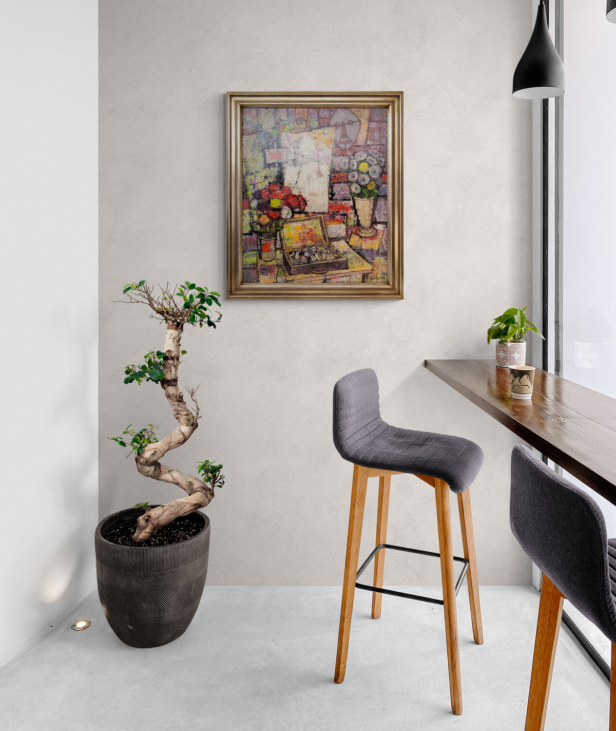 Untitled (Artist's Studio with Paint, Flowers and Abstract Paintings), Painting