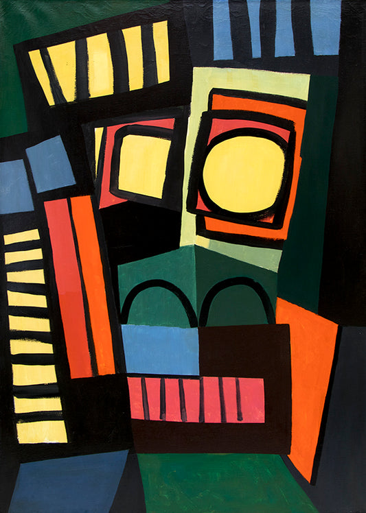 Robert Wolff (1905-1979) artwork for sale. The King (Abstract in Red, Orange, Yellow, Green, and Blue), Painting, 1958, Denver, Colorado, Art Gallery)