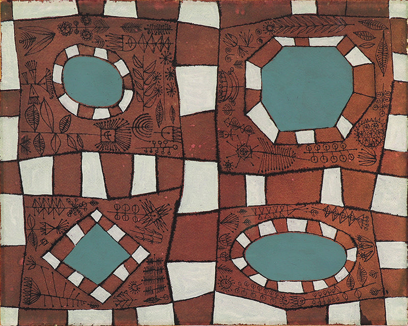 Edward Marecak (1919-1993) artwork for sale. A Small City Park (Abstract in Brown, White, and Teal), Painting, 1946-1952, Denver, Colorado, Art Gallery)
