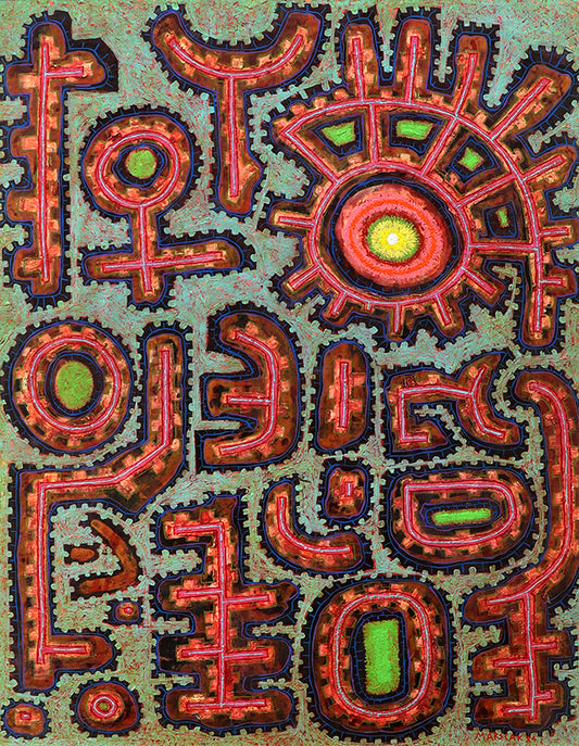 Edward Marecak (1919-1993) artwork for sale. The Garden (Abstract in Red, Orange, Blue, and Green), Painting, 1965, Denver, Colorado, Art Gallery)