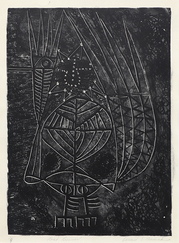 Edward Marecak (1919-1993) artwork for sale. Road Runner (Abstract in Black and White), Print, 1948, Denver, Colorado, Art Gallery)