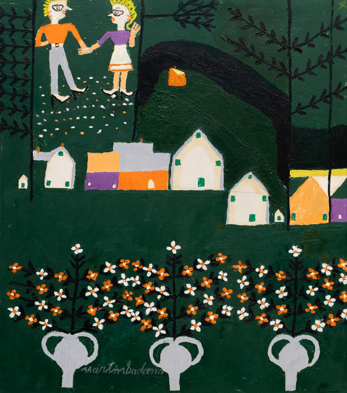 Farm Foliage (Couple with Farm, Trees, and Flowers), Painting, 1953-1965