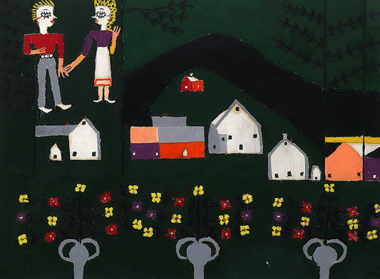 Farm and Figures (Couple with a Farm and Flowers), Painting, 1953-1965