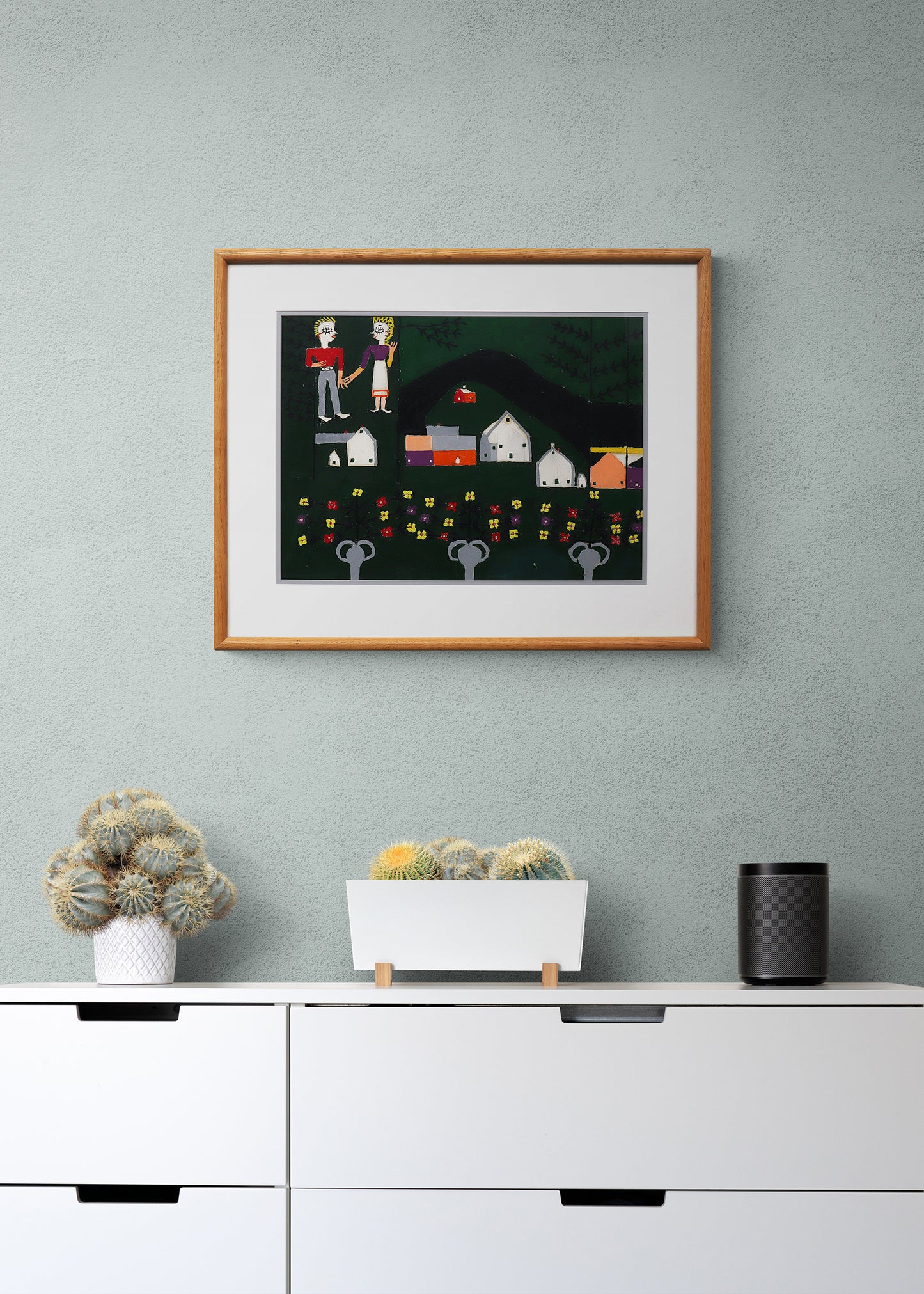 Farm and Figures (Couple with a Farm and Flowers), Painting, 1953-1965