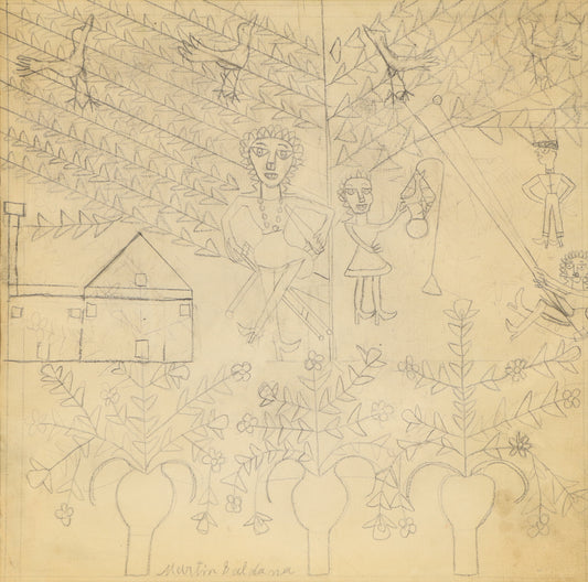 Martin Saldana, Study for Girl on Swing (San Luis Potosi, Mexico), circa 1953-1965, graphite on canvas Drawing