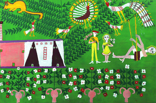 Girl on a Swing (Composition with People, Flowers, and Birds), Painting, 1953-1965