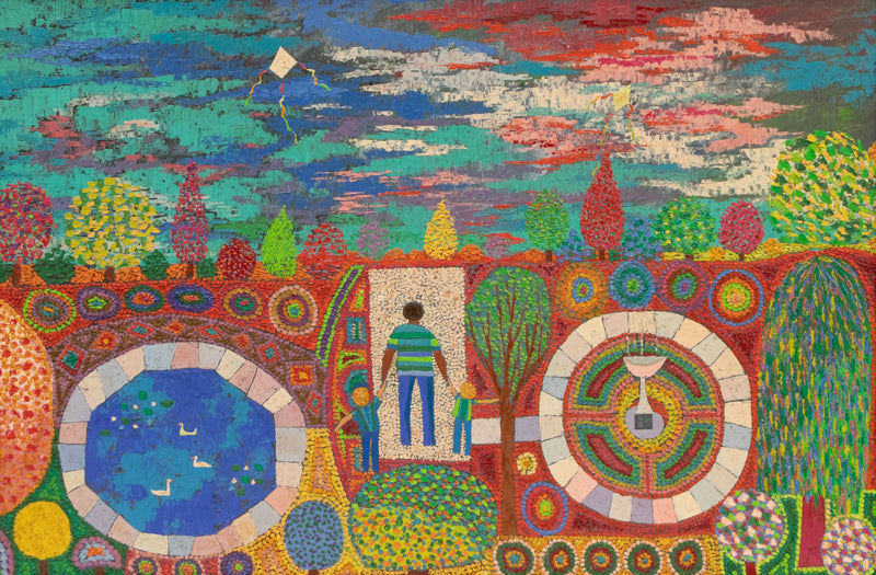 Edward Marecak (1919-1993) artwork for sale. Untitled (Artist with his Sons in a Park, Denver, Colorado), Painting, circa 1980, Denver, Colorado, Art Gallery)