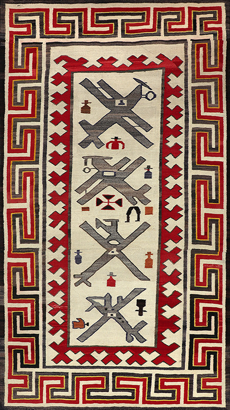 Pictorial Weaving with Airplanes and Figures, circa 1940