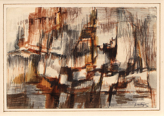 Untitled (Abstract in Black, Gray, and Umber), Drawing, dated 1972