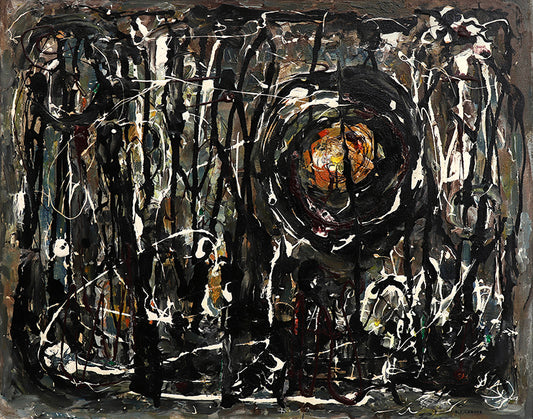 Warlock (Abstract in Black, White, Gray, and Orange), Painting, circa 1950