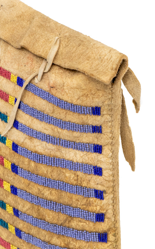 Tepee Bag, Buffalo hide with Beaded Bar Design, circa 1875-1900