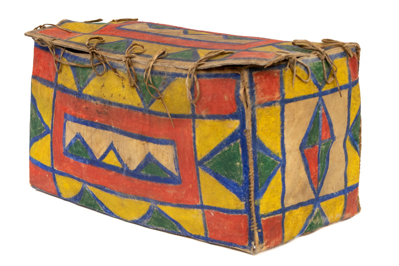 Drum, circa 1950-1970, Pueblo, antique native american art, Horizontal, Small, pigments, hide, wood, circa 1950-1970, 1950-1999, 1950s, 1960s, 1970s, 20th CENTURY (1900-1999), Western & Native American, 4 ½ x 5 ¼ x 4 ½ inches
