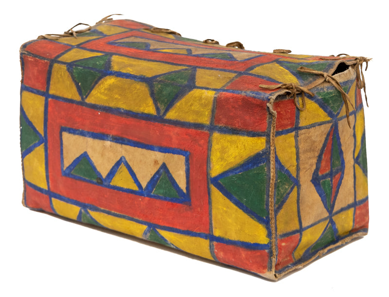 Drum, circa 1950-1970, Pueblo, antique native american art, Horizontal, Small, pigments, hide, wood, circa 1950-1970, 1950-1999, 1950s, 1960s, 1970s, 20th CENTURY (1900-1999), Western & Native American, 4 ½ x 5 ¼ x 4 ½ inches