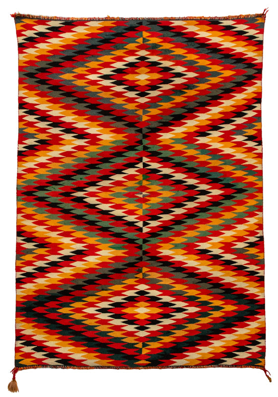 Germantown Weaving, circa 1880, Navajo (Diné), Germantown Weaving, 48 x 34 inches, Shipbox: Rugs, Blankets & General Native American (Average Size), Vertical, Large, germantown yarns, wool, circa 1880, 1850-1899, 1870s, 1880s, 1890s, 19th CENTURY (1800-1899), Transitional Period (1875-1900) , Western & Native American, Women Artists, New Mexico, Arizona & the American Southwest, Native American Art