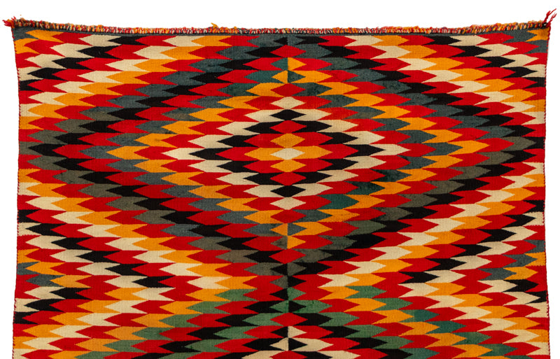 Germantown Weaving, circa 1880, Navajo (Diné), Germantown Weaving, 48 x 34 inches, Shipbox: Rugs, Blankets & General Native American (Average Size), Vertical, Large, germantown yarns, wool, circa 1880, 1850-1899, 1870s, 1880s, 1890s, 19th CENTURY (1800-1899), Transitional Period (1875-1900) , Western & Native American, Women Artists, New Mexico, Arizona & the American Southwest, Native American Art