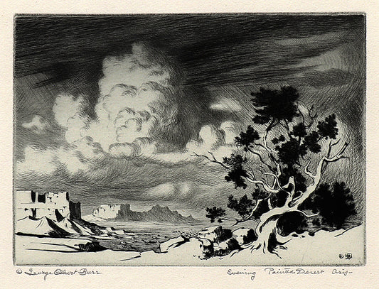 George Elbert Burr (1859-1939) artwork for sale. Evening, Painted Desert, Arizona (Landscape with Mesa and Storm), Print, circa 1925, Denver, Colorado, Art Gallery)