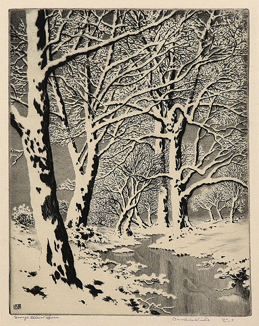 George Elbert Burr (1859-1939) artwork for sale. Brook in Winter, No. 3 (Winter Landscape with Trees and Creek), Print, circa 1920, Denver, Colorado, Art Gallery)